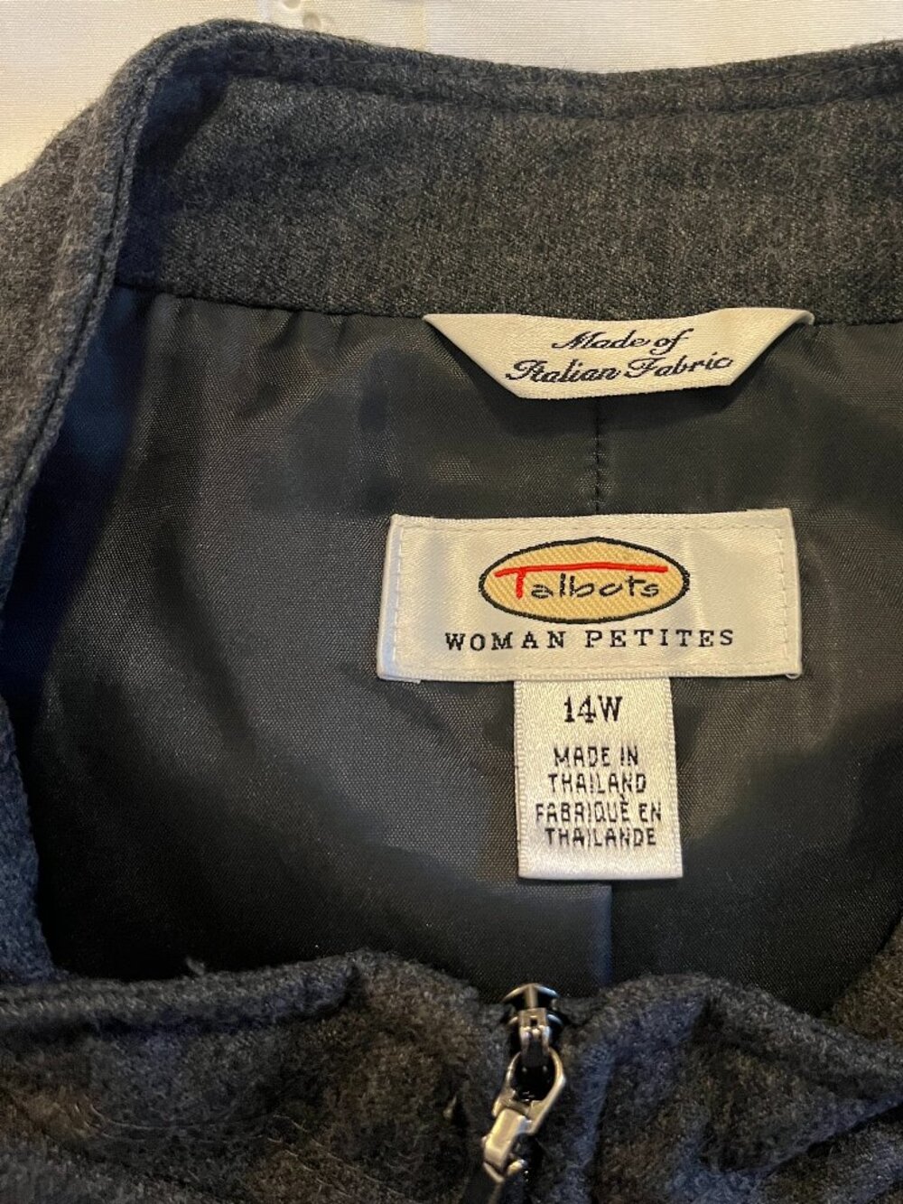 TALBOTS PETITES SZ 14W 100% WOOL LINED QUILTED ZIPPERED VEST - ITALIAN FABRIC